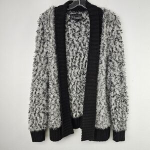 VTG Rochelle Cardigan Sweater Black Grey Chunky Eyelash Knit Sz M Grannycore